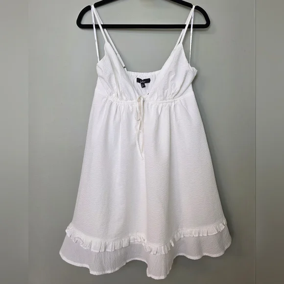 Lulus Lelina White Tie-Front Babydoll Mini Dress, Size Small - Picture 4 of 10